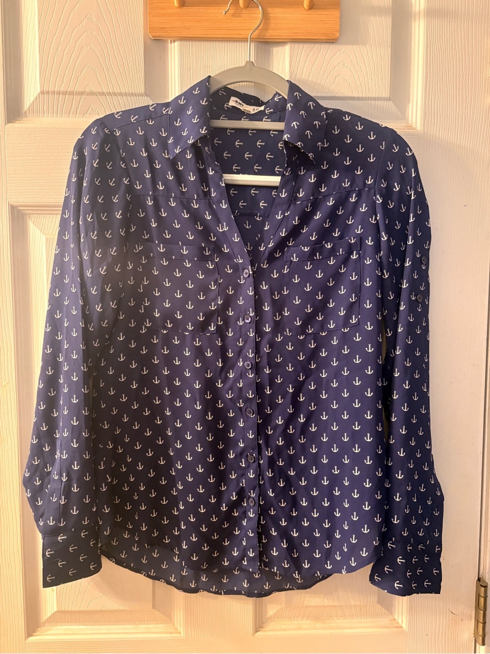 Express Navy Blouse with White Anchor Print